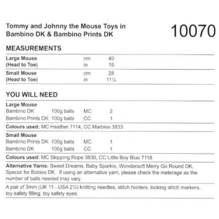 Stylecraft Bambino Prints Tommy and Johnny the Mouse Toys Pattern 10070 - Image 2