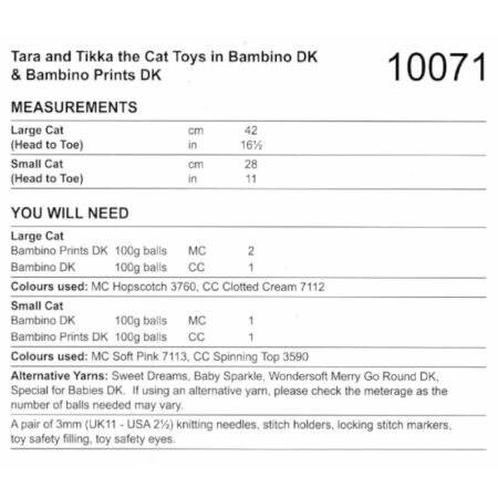 Stylecraft Bambino Prints Tara and Tikka the Cat Toys Pattern 10071 - Image 2