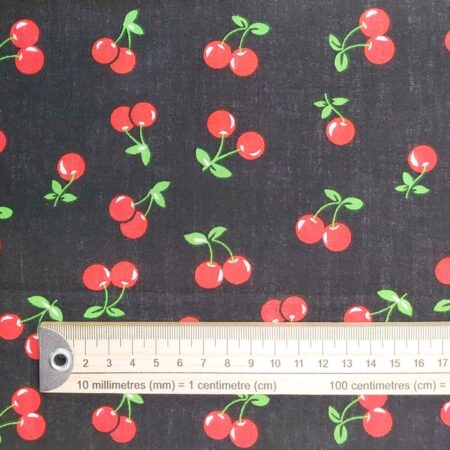 Cherries on Black Polycotton - Image 4