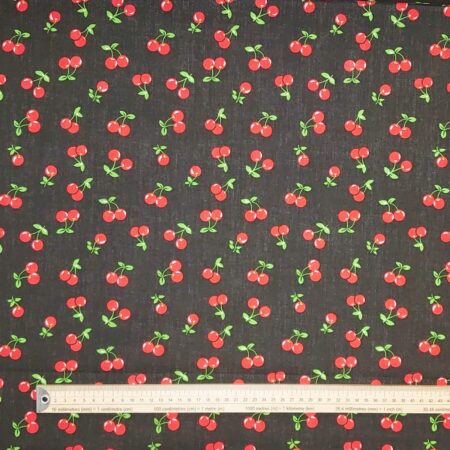 Cherries on Black Polycotton - Image 3