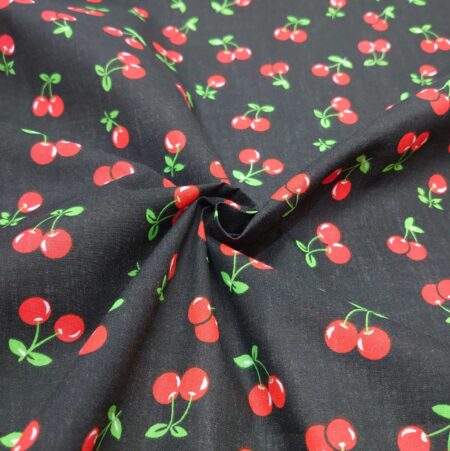 Cherries on Black Polycotton - Image 2