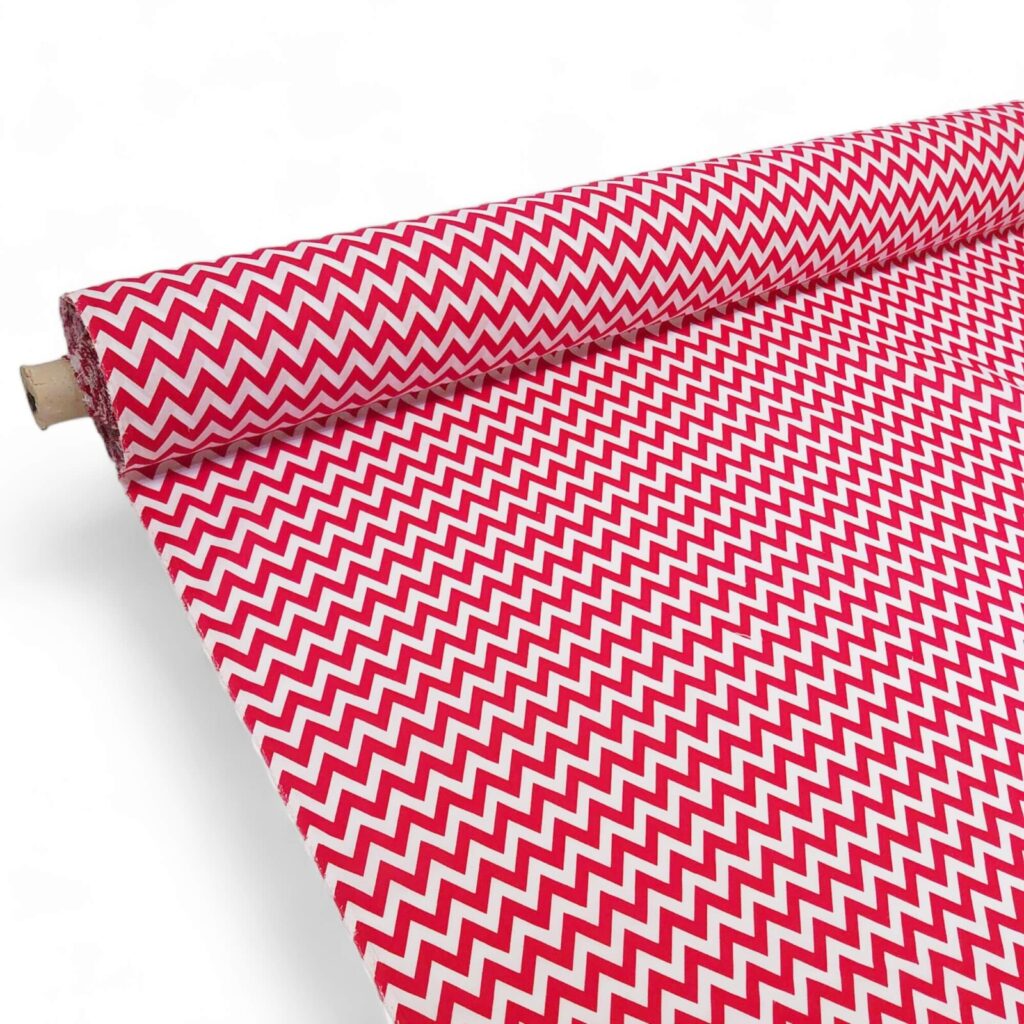 Image of Red and White Zig Zag Polycotton
