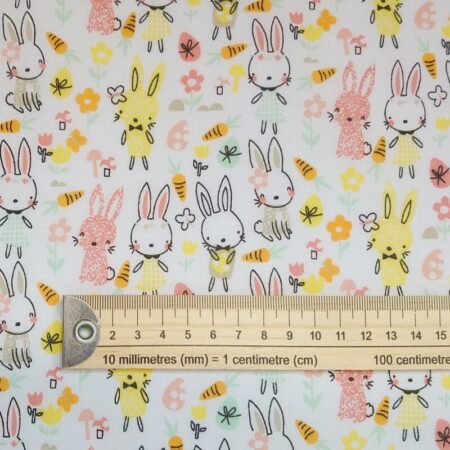 Spring Bunny Rabbits on White Polycotton - Image 5