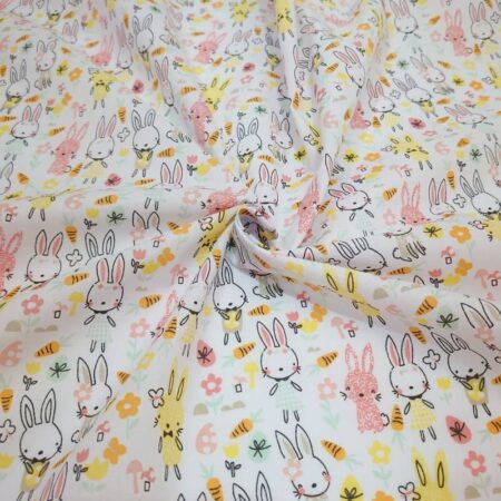 Spring Bunny Rabbits on White Polycotton - Image 4