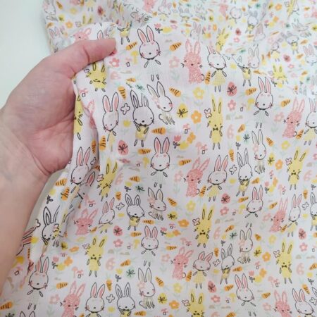 Spring Bunny Rabbits on White Polycotton - Image 3