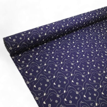 Away We Sail on Navy Polycotton