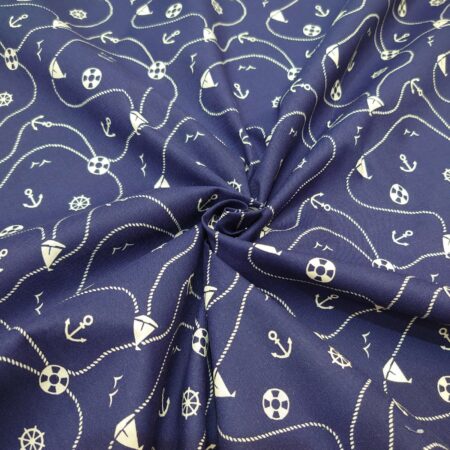Away We Sail on Navy Polycotton - Image 3