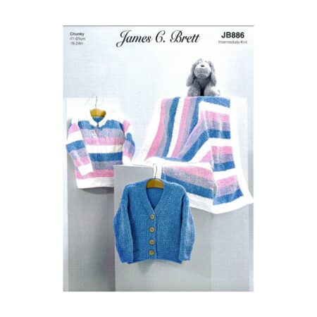 James C Brett Flutterby Sweater, Blanket & Cardigan Pattern JB886