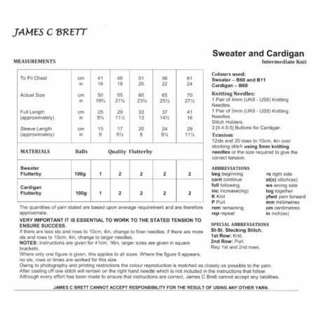 James C Brett Flutterby Sweater and Cardigan Pattern JB887 - Image 2