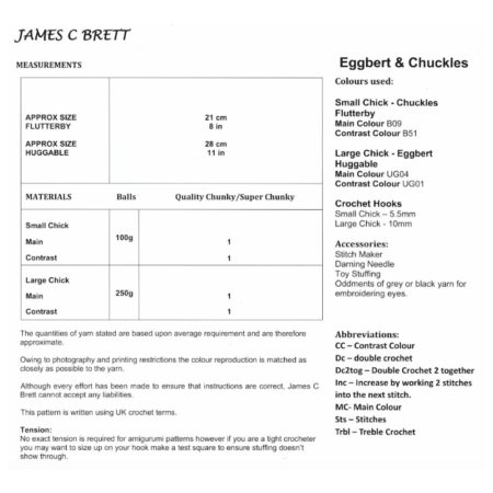 James C Brett Flutterby Eggbert & Chuckles Pattern JB931 - Image 2