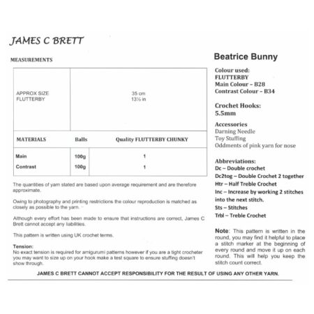 James C Brett Flutterby Beatrice Bunny Pattern JB932 - Image 3