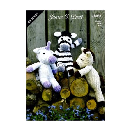 James C Brett Flutterby Horatio Horse, Ursula Unicorn, Zachary Zebra Pattern JB933