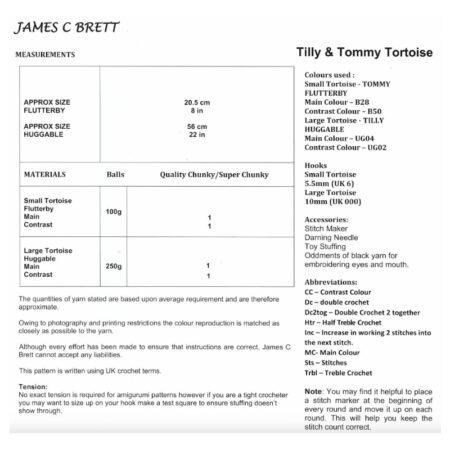 James C Brett Flutterby Tilly & Tommy Tortoise Pattern JB935 - Image 2