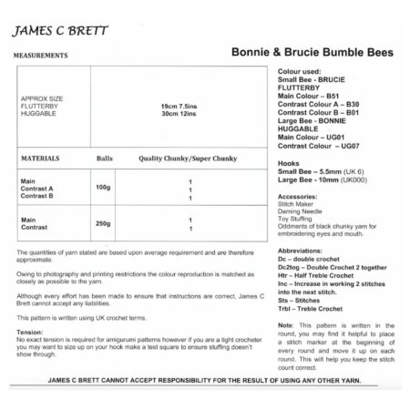 James C Brett Flutterby Bonnie & Brucie Bumble Bees Pattern JB936 - Image 2