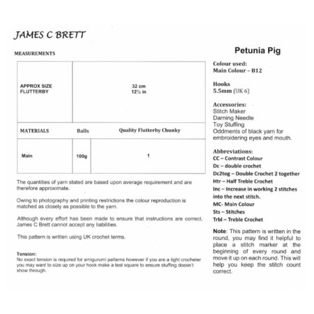 James C Brett Flutterby Petunia Pig Pattern JB937 - Image 2