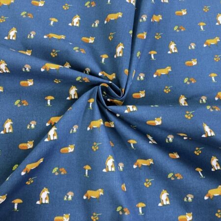 Foxes on Blue Polycotton