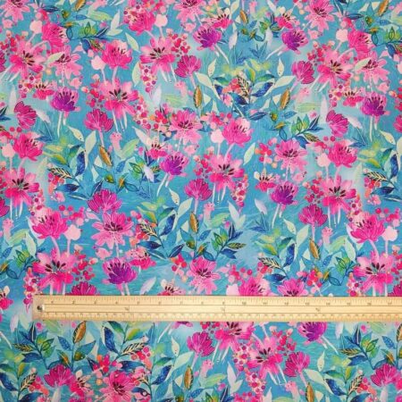 Fuchsias Pink on Blue Viscose - Image 2
