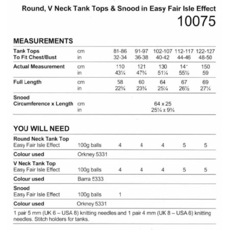 Stylecraft Easy Fair Isle Effect Round, V Neck Tank Tops & Snood Pattern 10075 - Image 3