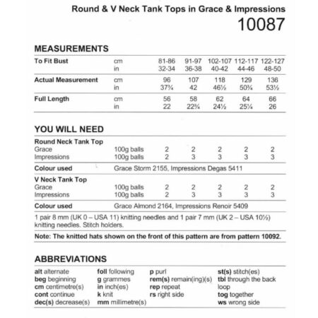 Stylecraft Round & V Neck Tank Tops Pattern 10087 - Image 2