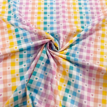 Rainbow Love Heart Gingham Cotton - Image 4