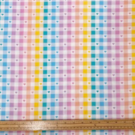 Rainbow Love Heart Gingham Cotton - Image 5