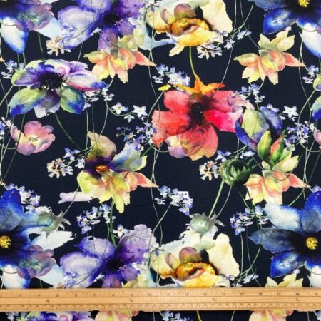 Cotton Jersey Watercolour Flowers Black - Image 2