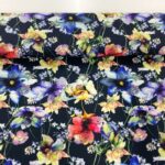 Cotton Jersey Watercolour Flowers Black