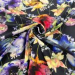 Cotton Jersey Watercolour Flowers Black