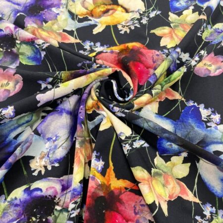 Cotton Jersey Watercolour Flowers Black - Image 3