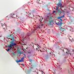 Cotton Jersey Mythical Unicorns on Pink Cloudy