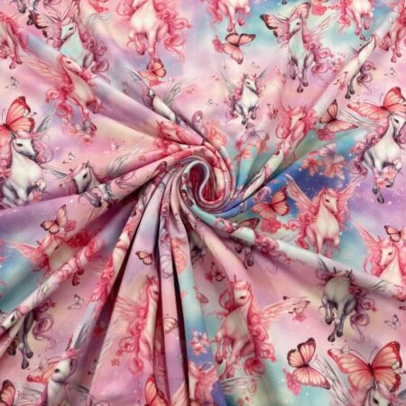 Cotton Jersey Mythical Unicorns on Pink Cloudy - Image 3