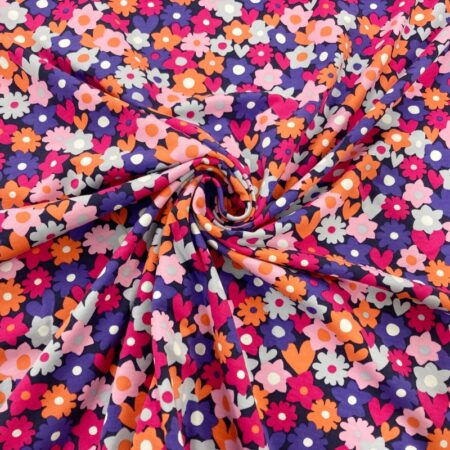 Cotton Jersey Party Flowers Pink and Orange - Image 2
