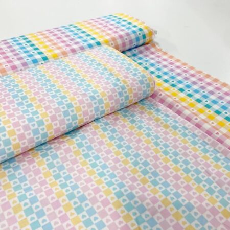 Rainbow Love Heart Gingham Cotton