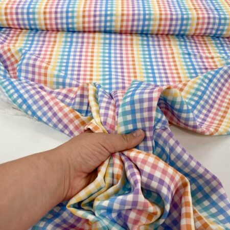 Rainbow Gingham Viscose Challis - Image 4