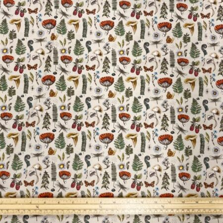 Autumn Mushroom on Beige Cotton