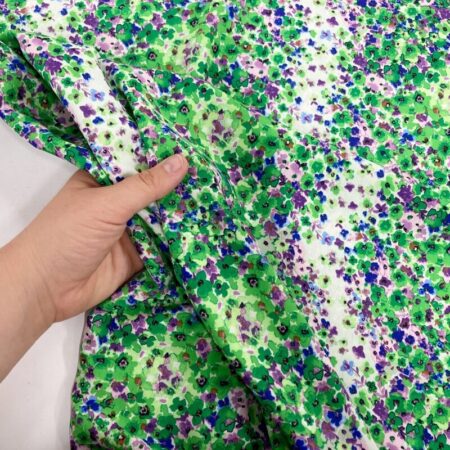 Emerald and Purple Wildflowers Lightweight Crepe Polyester - Image 2