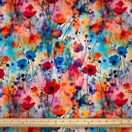 Wild Watercolour Poppy Field Cotton Jersey - Image 2