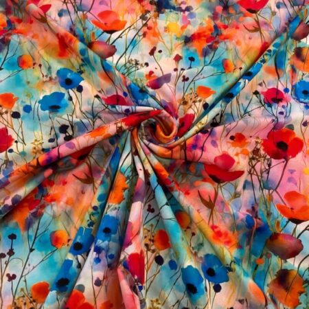 Wild Watercolour Poppy Field Cotton Jersey - Image 3