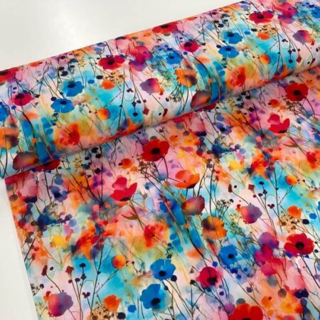 Wild Watercolour Poppy Field Cotton Jersey