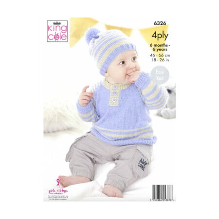 King Cole Sweater, Cardigan and Hat Pattern 6326 - Image 2