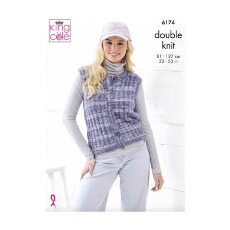King Cole Ladies Round & V Neck Waistcoats Pattern 6174