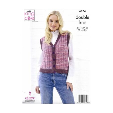 King Cole Ladies Round & V Neck Waistcoats Pattern 6174 - Image 2