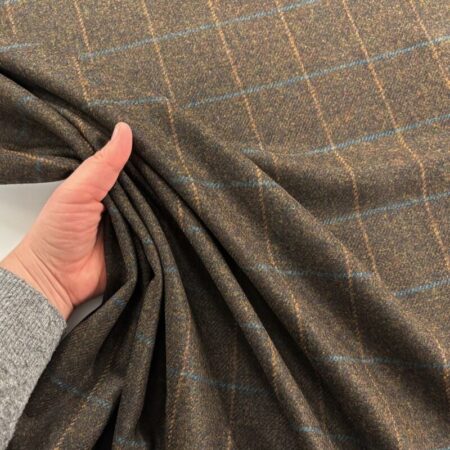 Dark Brown Windowpane Check British Wool - Image 3