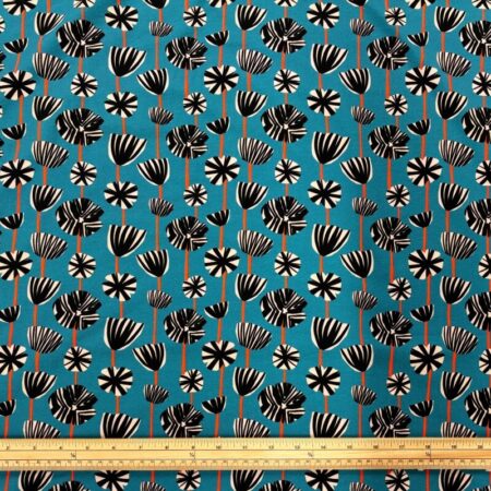 Contemporary Flowers Teal Cotton Jersey - Image 2