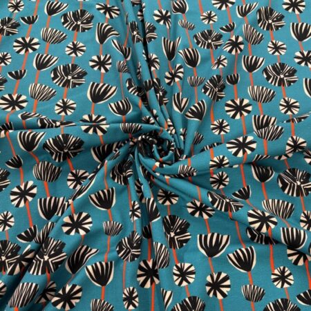 Contemporary Flowers Teal Cotton Jersey - Image 3