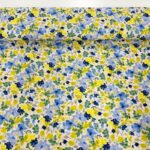 Lime and Blue Garden Flowers Stretch Viscose