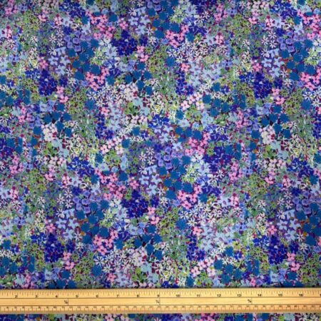 Packed Flowers Purple and Blue Viscose Challis - Image 2