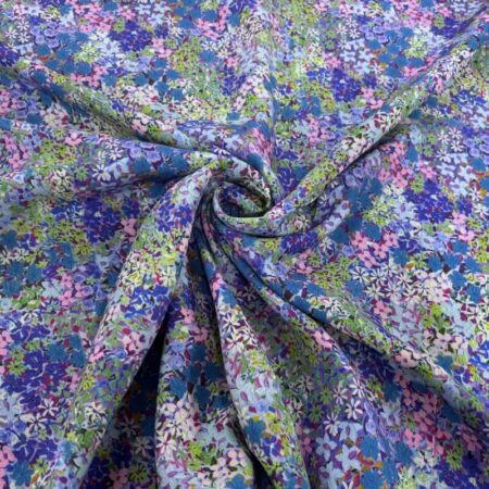 Packed Flowers Purple and Blue Viscose Challis