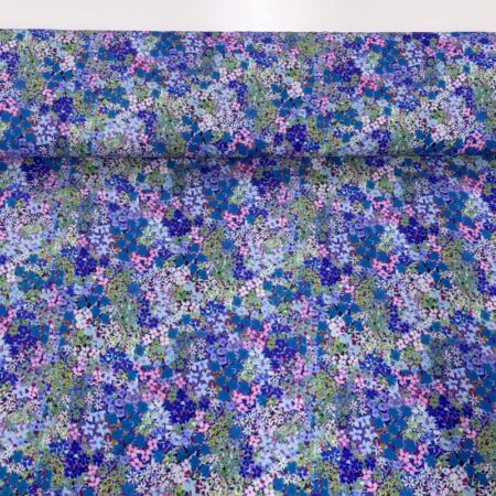 Packed Flowers Purple and Blue Viscose Challis - Image 3