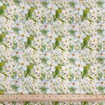 White Blossoms and Leaves Viscose Challis